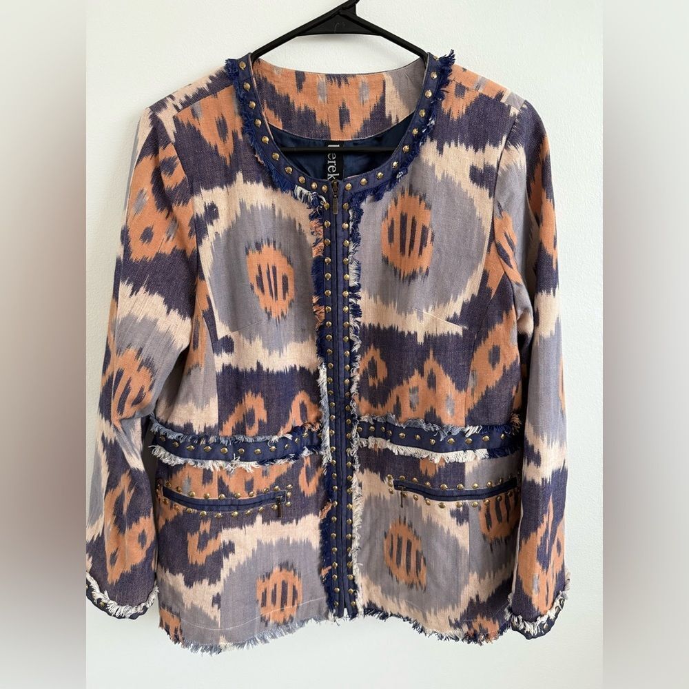 Vintage Berek Blue Peach Ikat Tribal Jacket